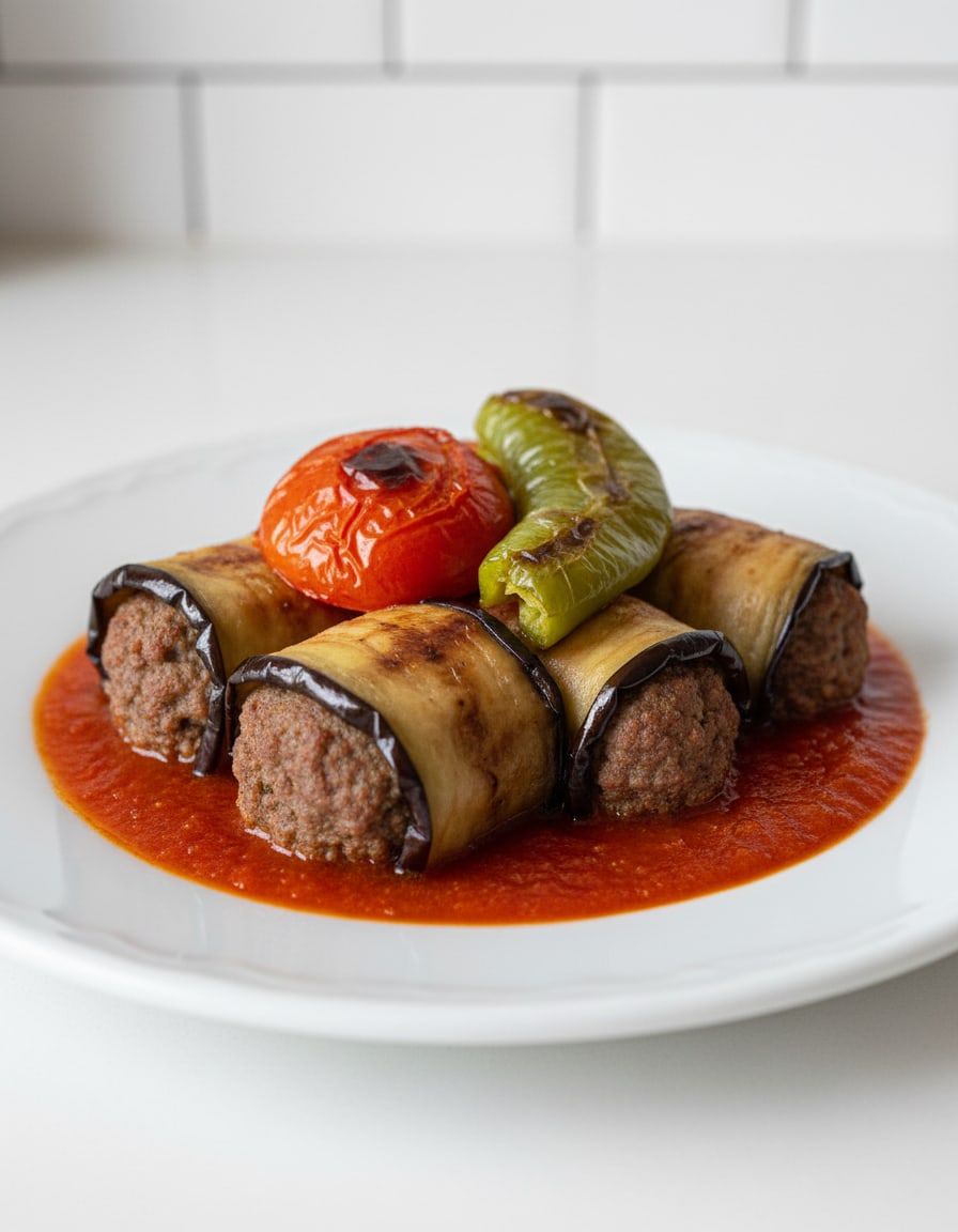 Baked Eggplant Rolls with Ground Beef