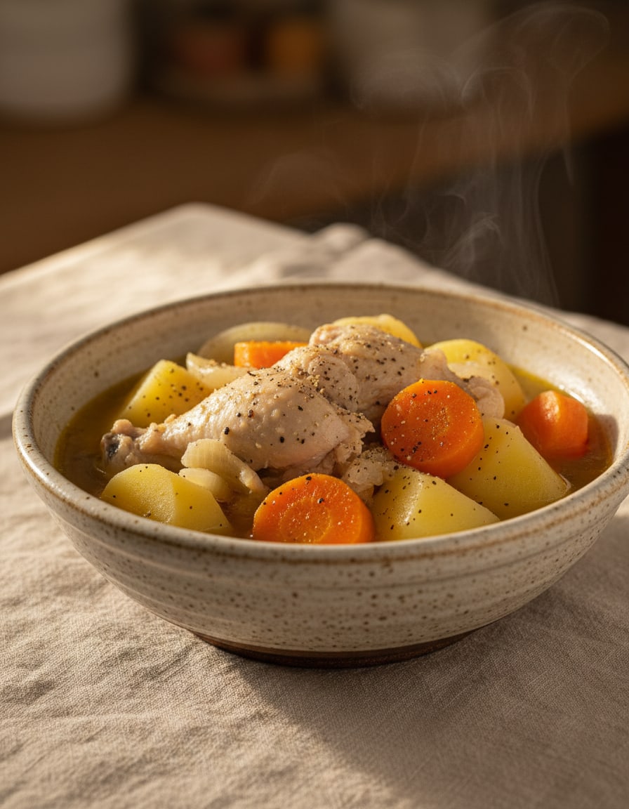 Poulet bouilli aux légumes