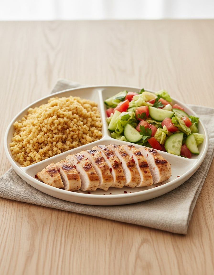 Grilled Chicken with Bulgur and Salad