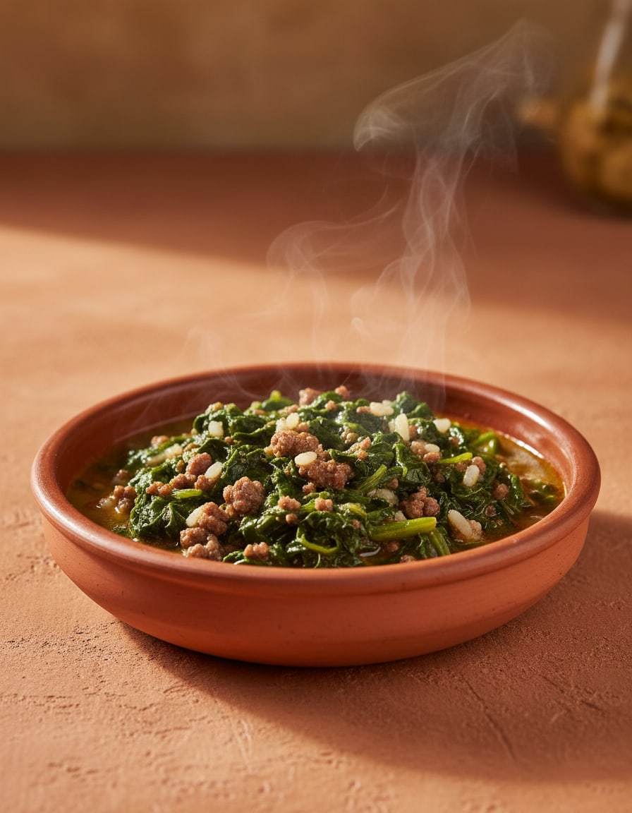 Spinach Stew with Ground Beef